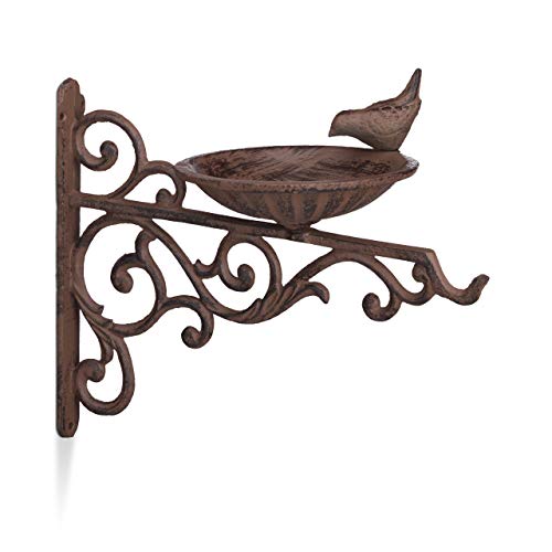 Relaxdays Cast Iron Wall-Mount Bird Bath - Weatherproof Garden Decor, Brown