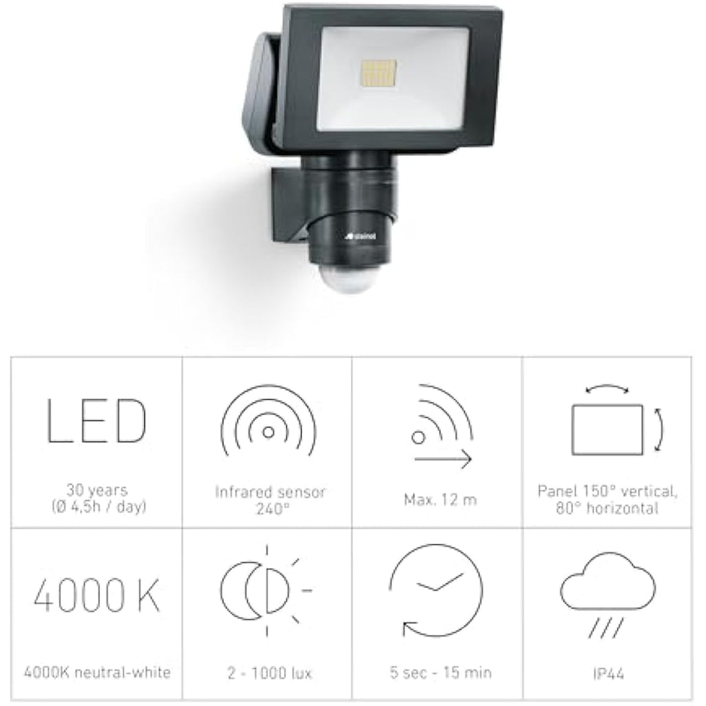 Steinel LS 150 S LED Outdoor Spotlight | 240° Motion Sensor - Black