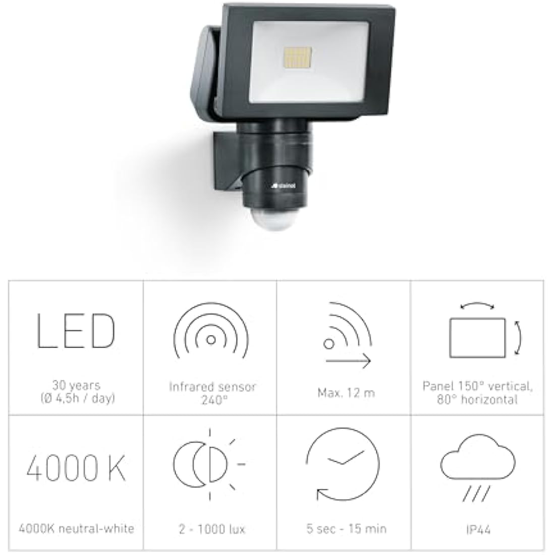 Steinel LS 150 S LED Outdoor Spotlight | 240° Motion Sensor - Black