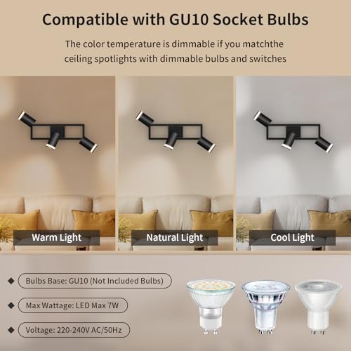 Dehobo 3-Way GU10 Ceiling Spotlight Bar | Black Industrial Swivel Light