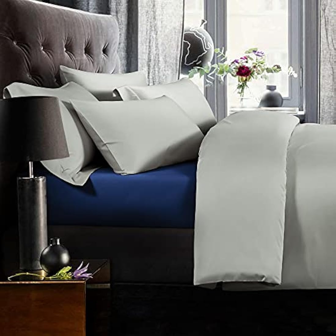 NTBAY Egyptian Cotton Super King Fitted Sheet - 500 Thread Count, Navy