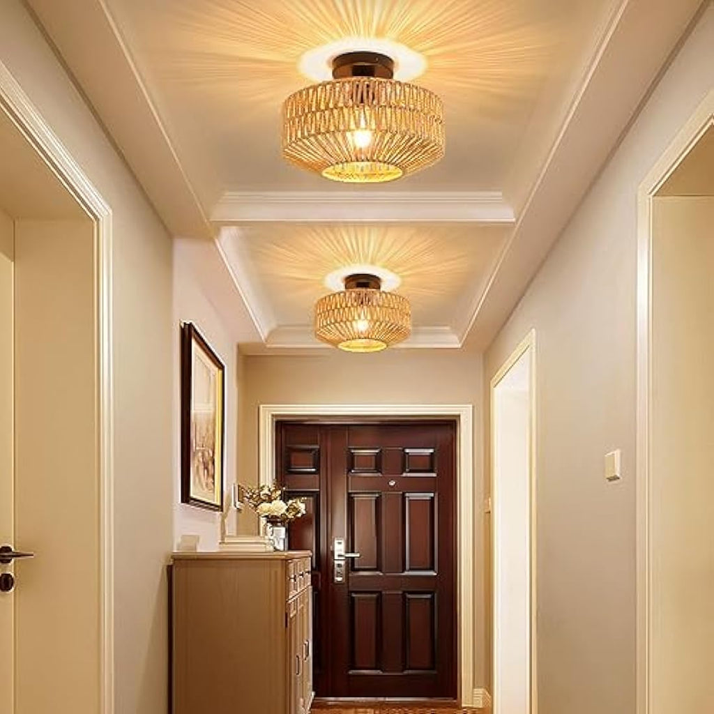 Schindora Boho Rattan Ceiling Light – Vintage Braided Basket Chandelier