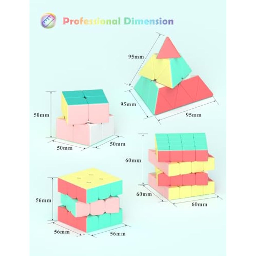 Roxenda Speed Cube Set | 2x2 3x3 4x4 Pyramid Stickerless Macaron Cubes