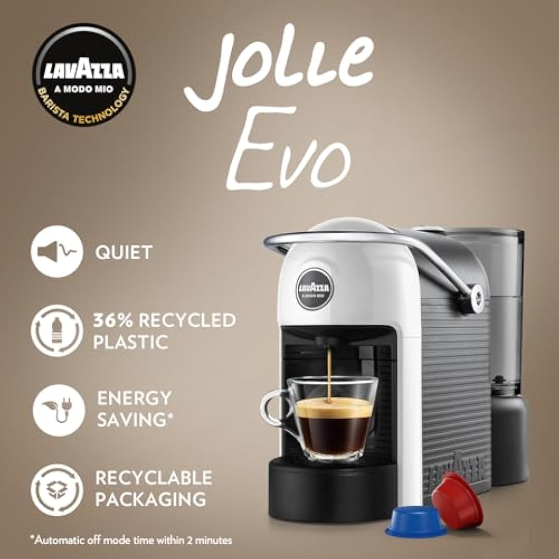 Lavazza Jolie EVO Coffee Capsule Machine | Sustainable Espresso Maker, White