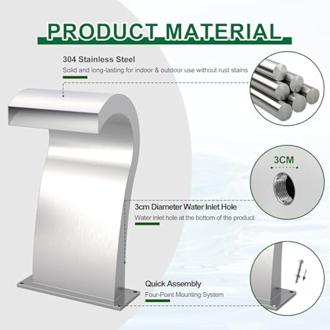 S-Shaped Stainless Steel Waterfall Spillway Pool Fountain – 52cm