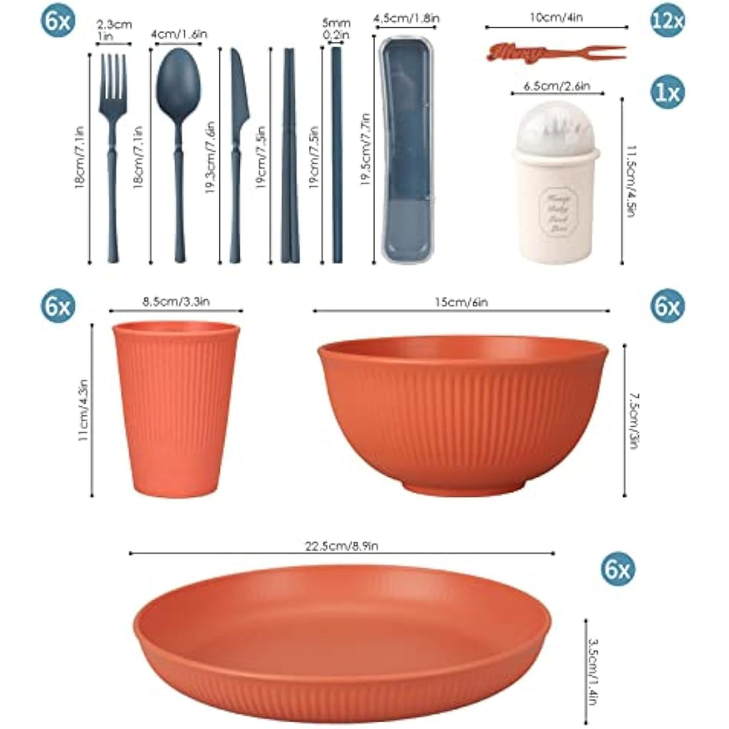 66-Piece Unbreakable Plastic Tableware Set for 6 People