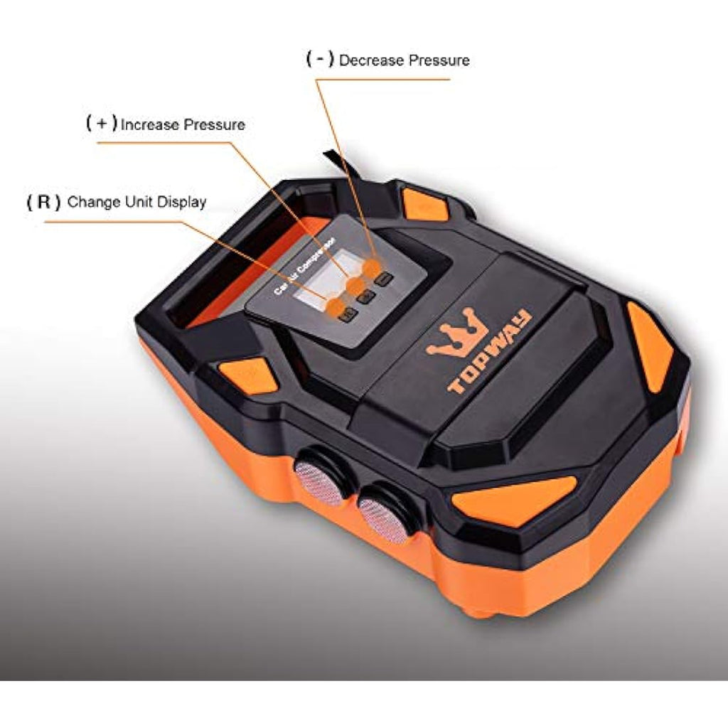 TOPWAY 12V Digital Tyre Inflator – 150 PSI Air Compressor with SOS Light