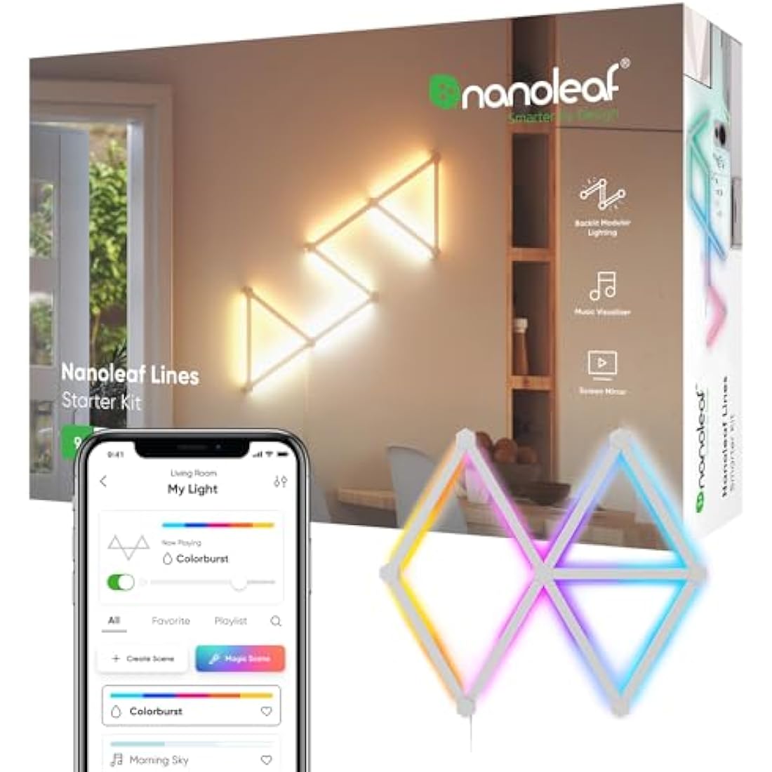 Nanoleaf Lines 60 Degrees Starter Kit | 9 RGBW Modular Smart Light Bars
