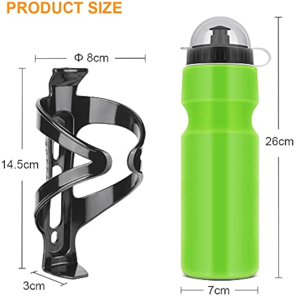 Bike Water Bottle Cage with 800ml BPA-Free Bottle – Green