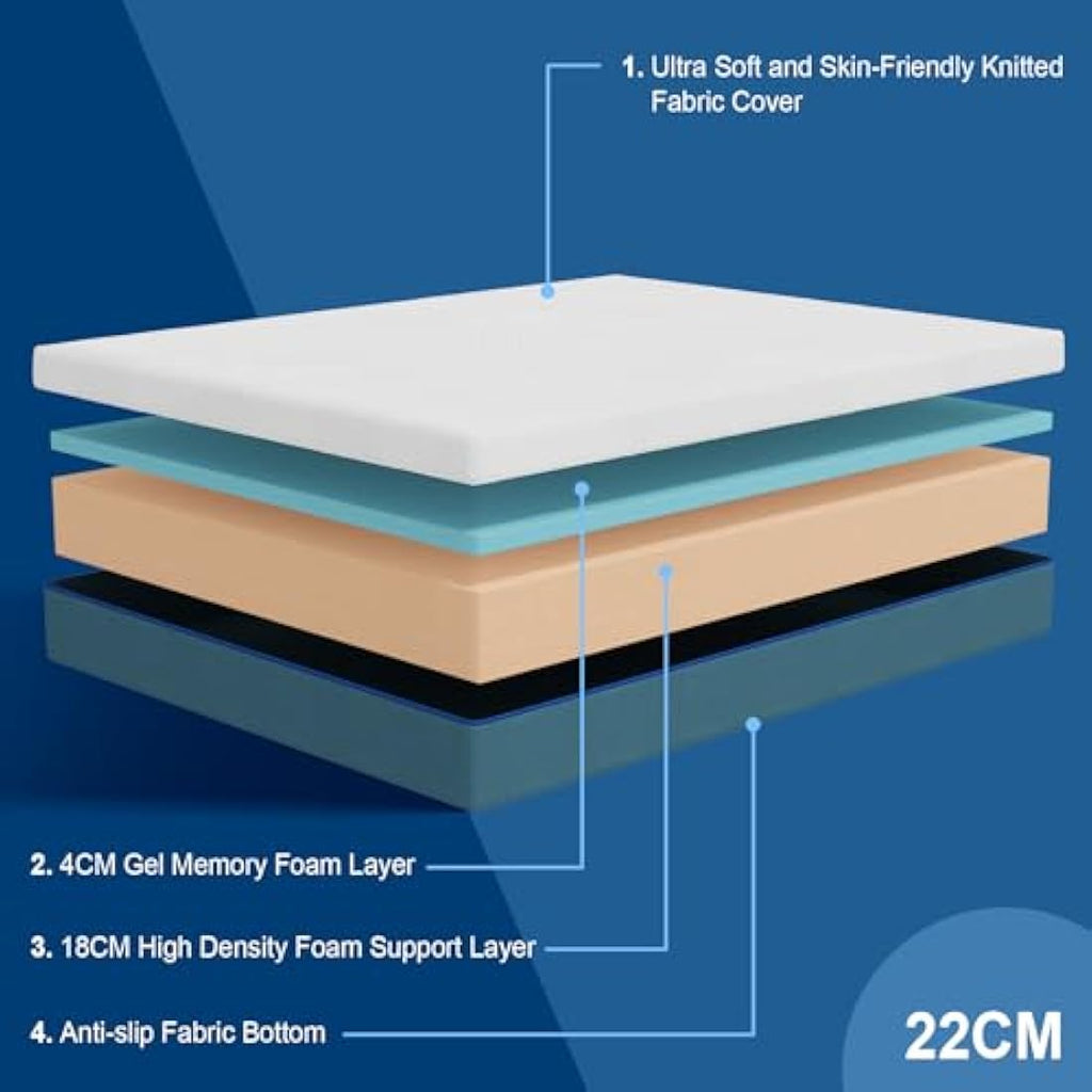 Hiimgo Single Memory Foam Mattress | Gel Breathable Medium Firm (90x190)