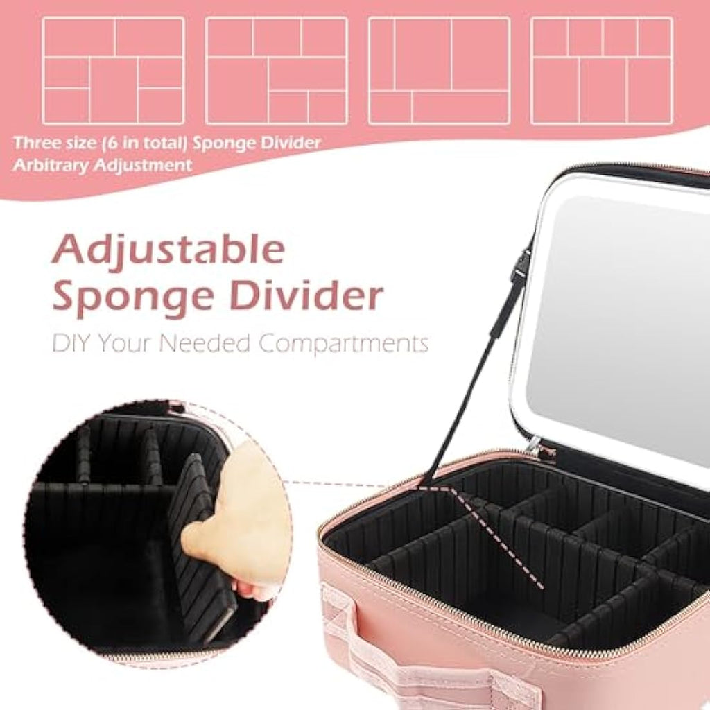 MOMIRA Travel Makeup Bag with Lighted Mirror | Waterproof PU Leather Case