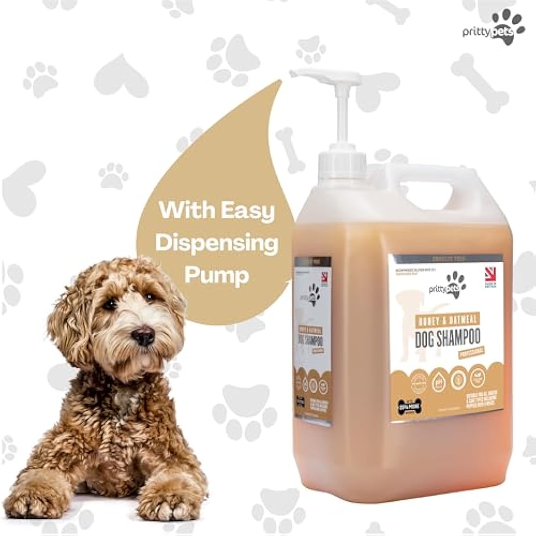 Pritty Pets Oatmeal Dog Shampoo – 5L Professional PH Balanced Puppy Formula