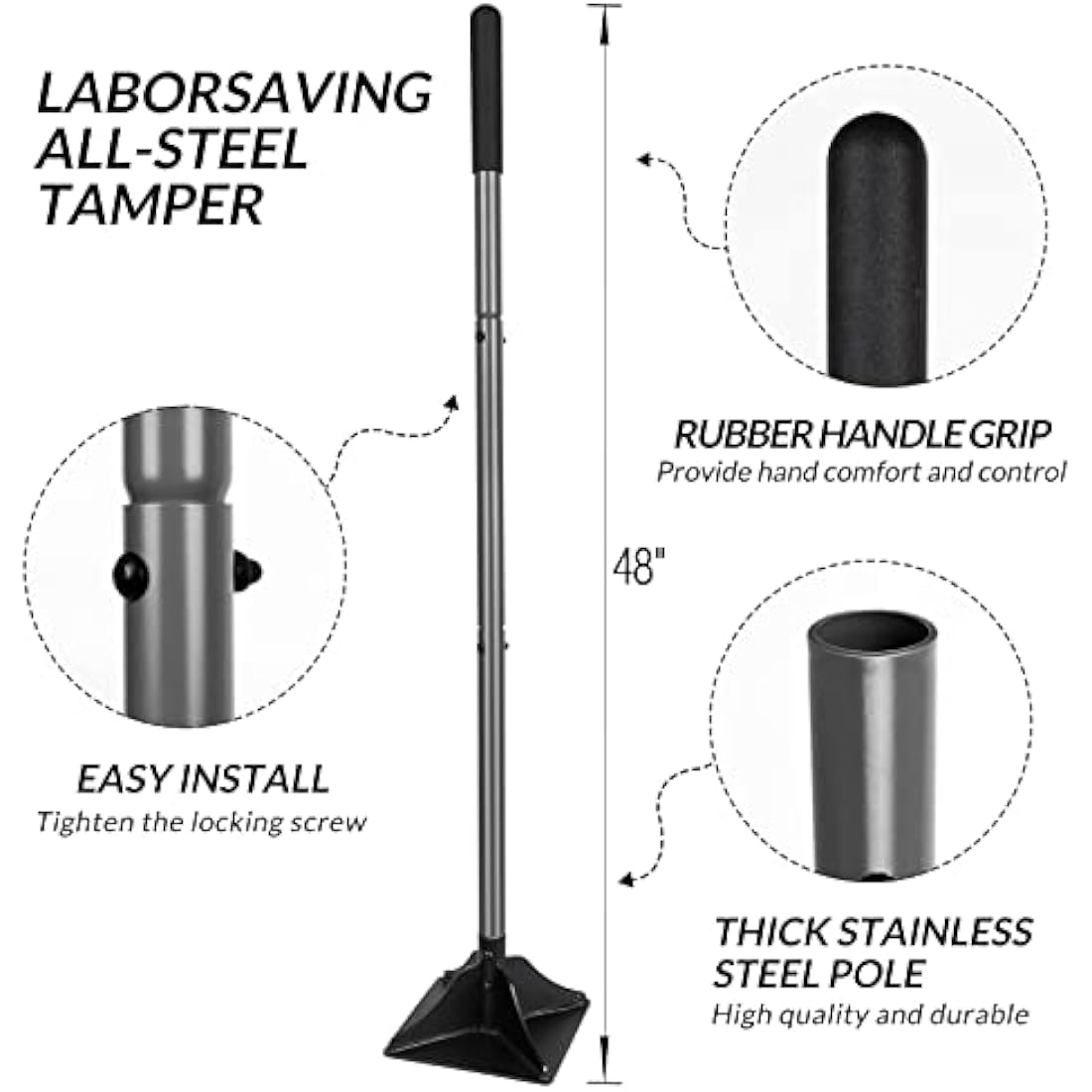 Walensee Heavy Duty Steel Hand Tamper | 20x20cm Head for Ground Leveling