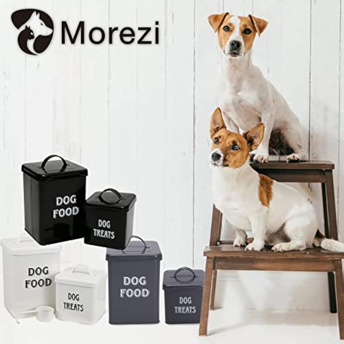 Morezi Farmhouse Pet Food and Treats Container Set with Scoop – Carbon Steel