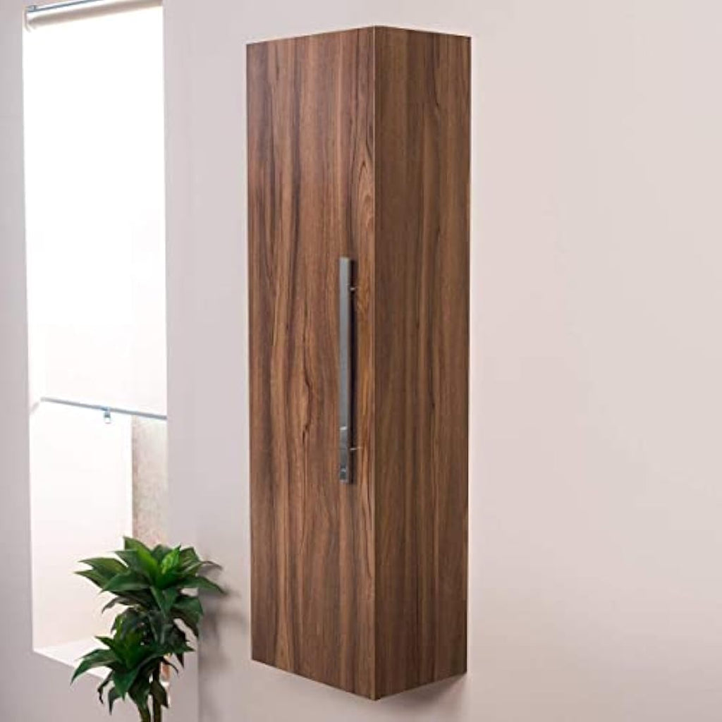 NRG Walnut 1200mm Wall Hung Tall Bathroom Storage Cabinet | Soft Close