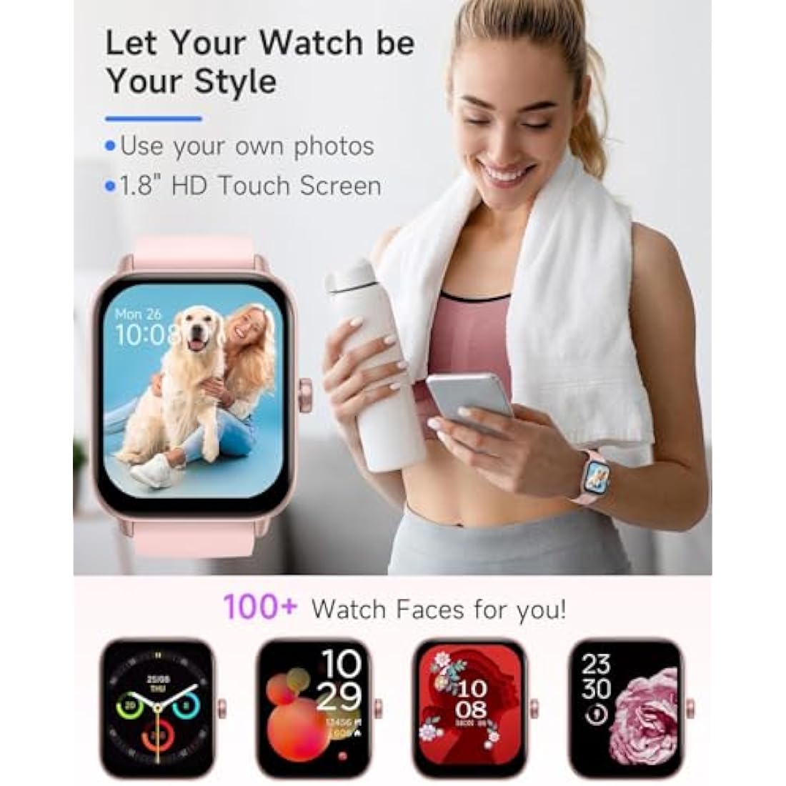 TOOBUR Smart Watch for Women – 1.8" IP68 Waterproof Fitness Tracker