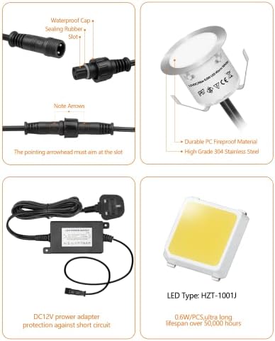 HIBOITEC 10Pcs LED Decking Lights | IP67 Waterproof Warm White Deck Lights