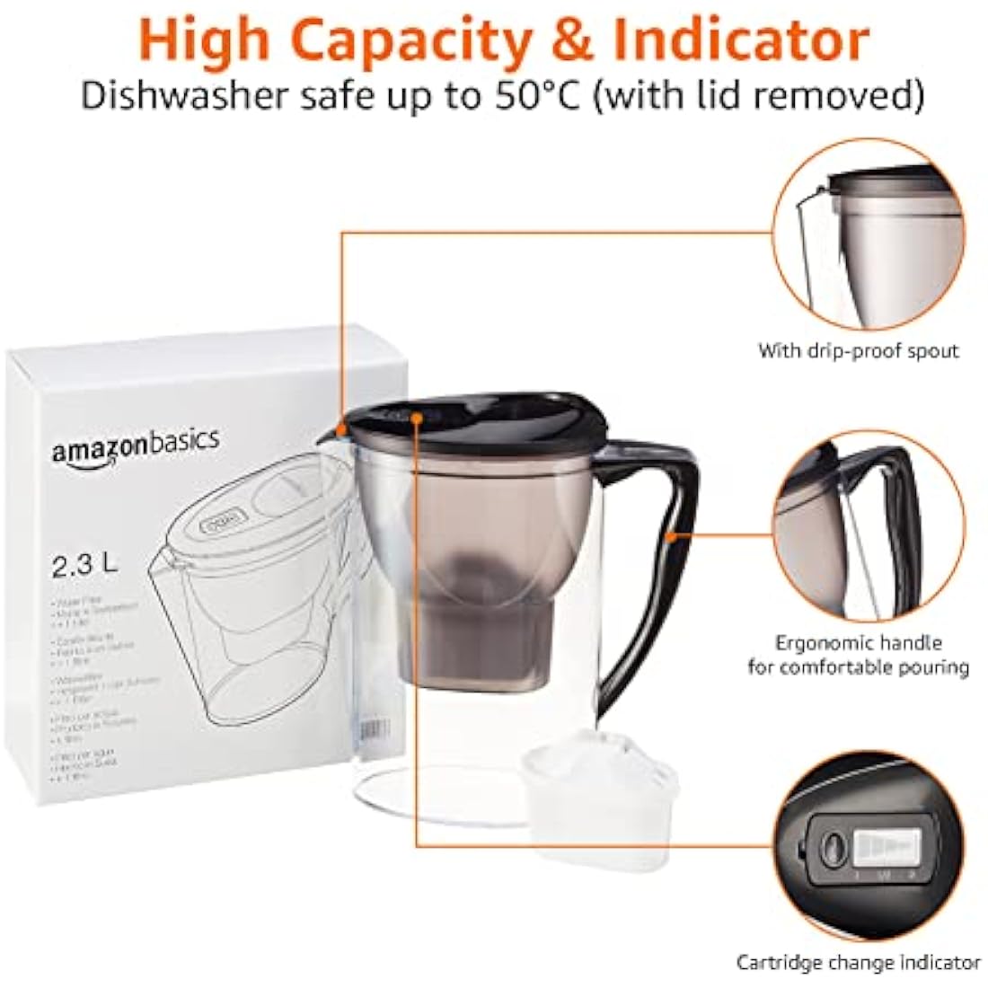Jolof Store Water Filter Jug – 2.3L BPA Free Purification Pitcher