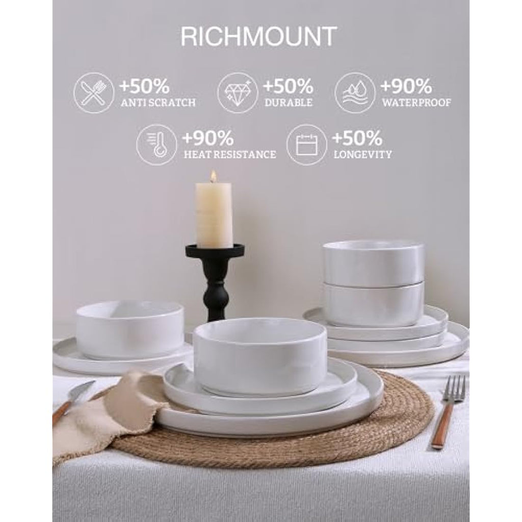 Richmount Nebula 12-Piece Speckled Stoneware Dinnerware Set - White