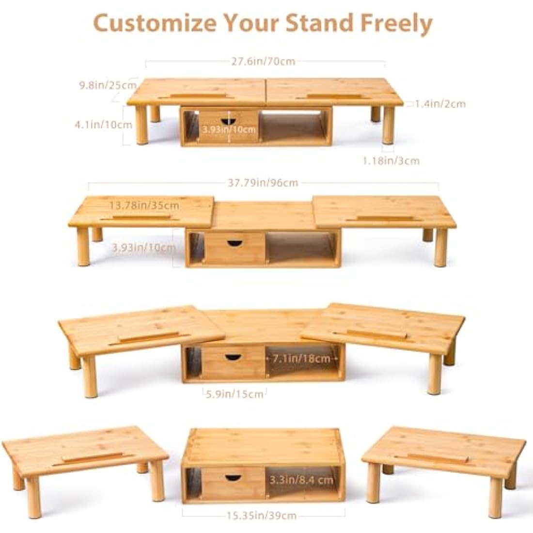 ROCDEER Bamboo Dual Monitor Stand Riser | Adjustable Desk Shelf