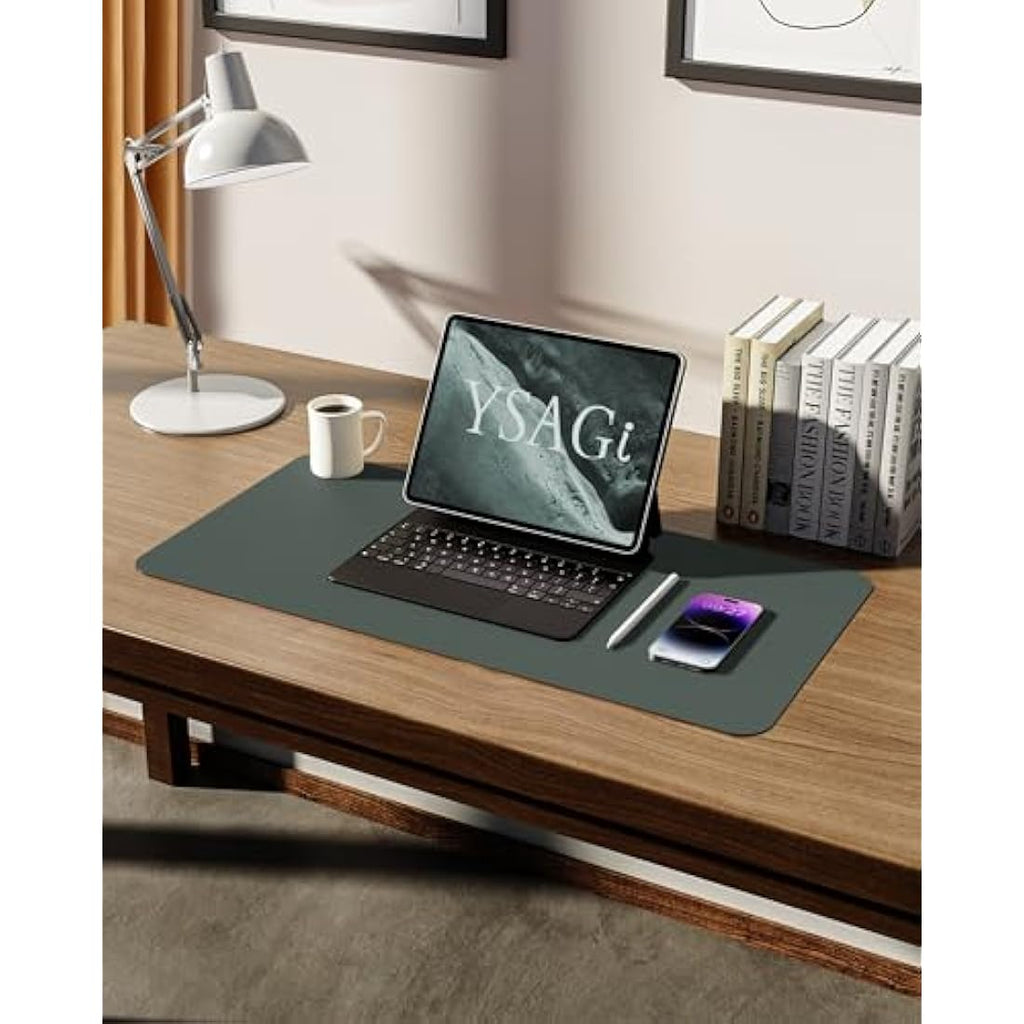 YSAGi Leather Desk Mat – Large Waterproof PU Mouse Pad, Dark Green
