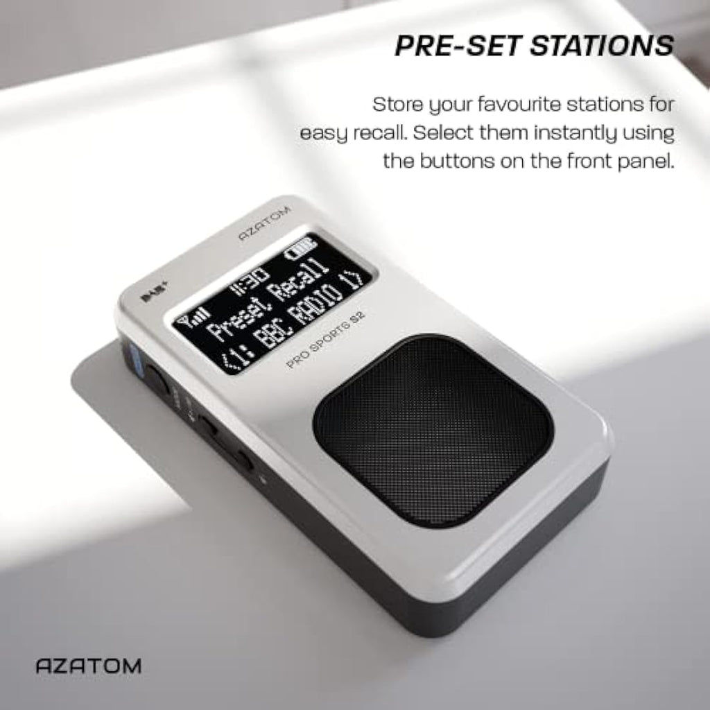 Azatom Pro Sports S2 Portable DAB/DAB+ & FM Radio with Earphones - Silver
