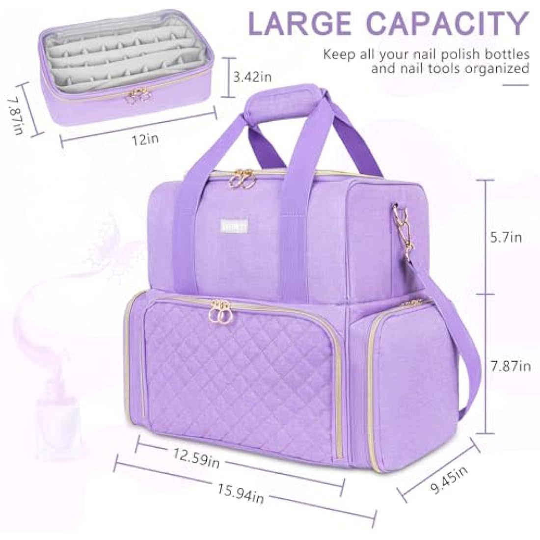 Jolof Store Purple Nail Polish Case – Double Layer 80 Bottle Organizer Bag