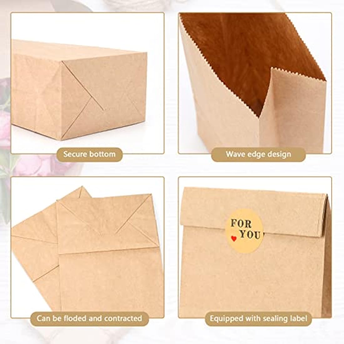 Brown Kraft Paper Bags with Stickers - 50 Pack 15.5x10x30cm