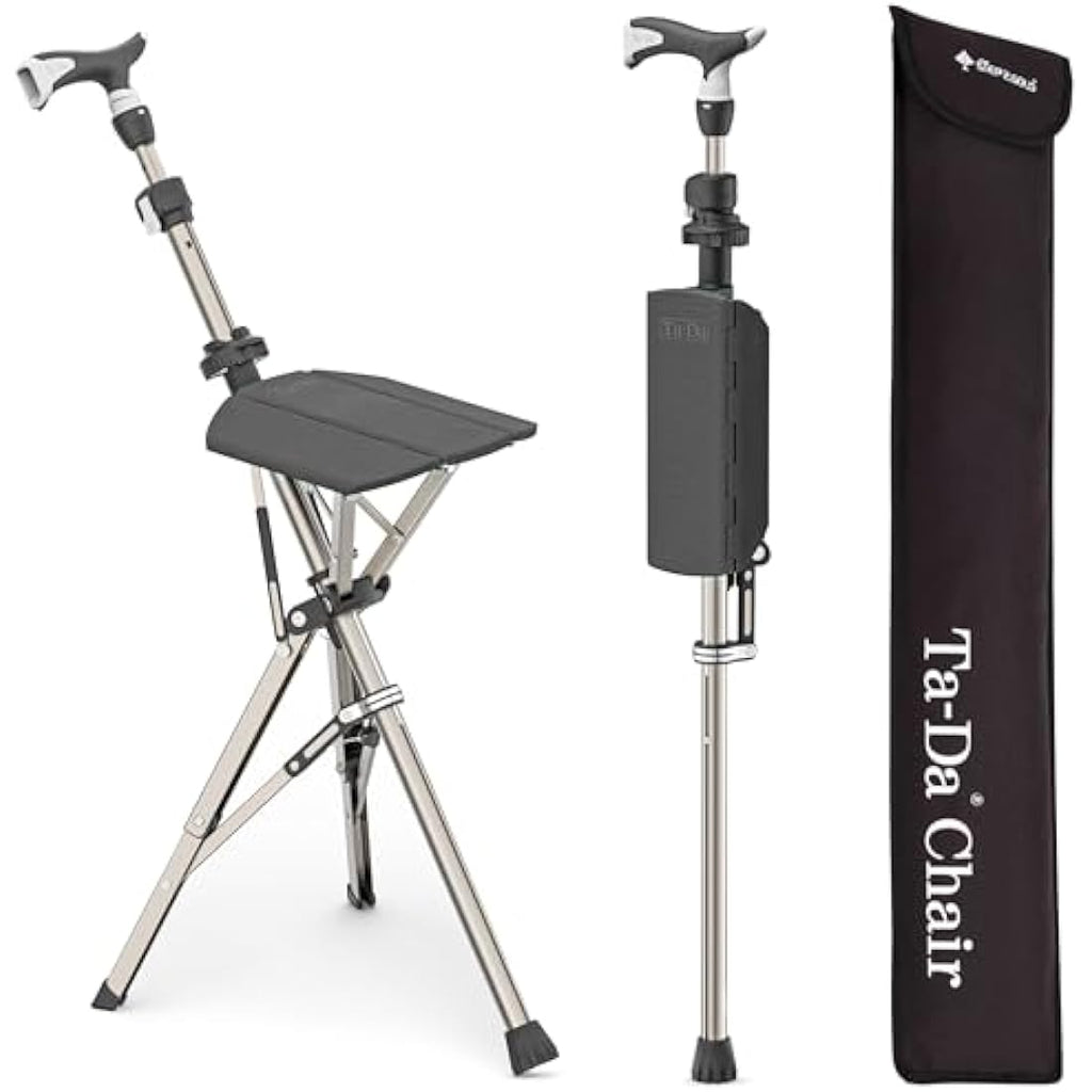 Ta-Da Chair PRO | Adjustable Walking Stick with Seat | Lightweight Black
