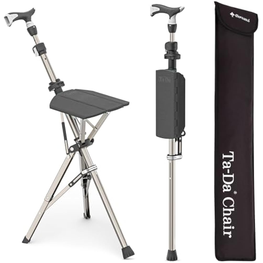 Ta-Da Chair PRO | Adjustable Walking Stick with Seat | Lightweight Black