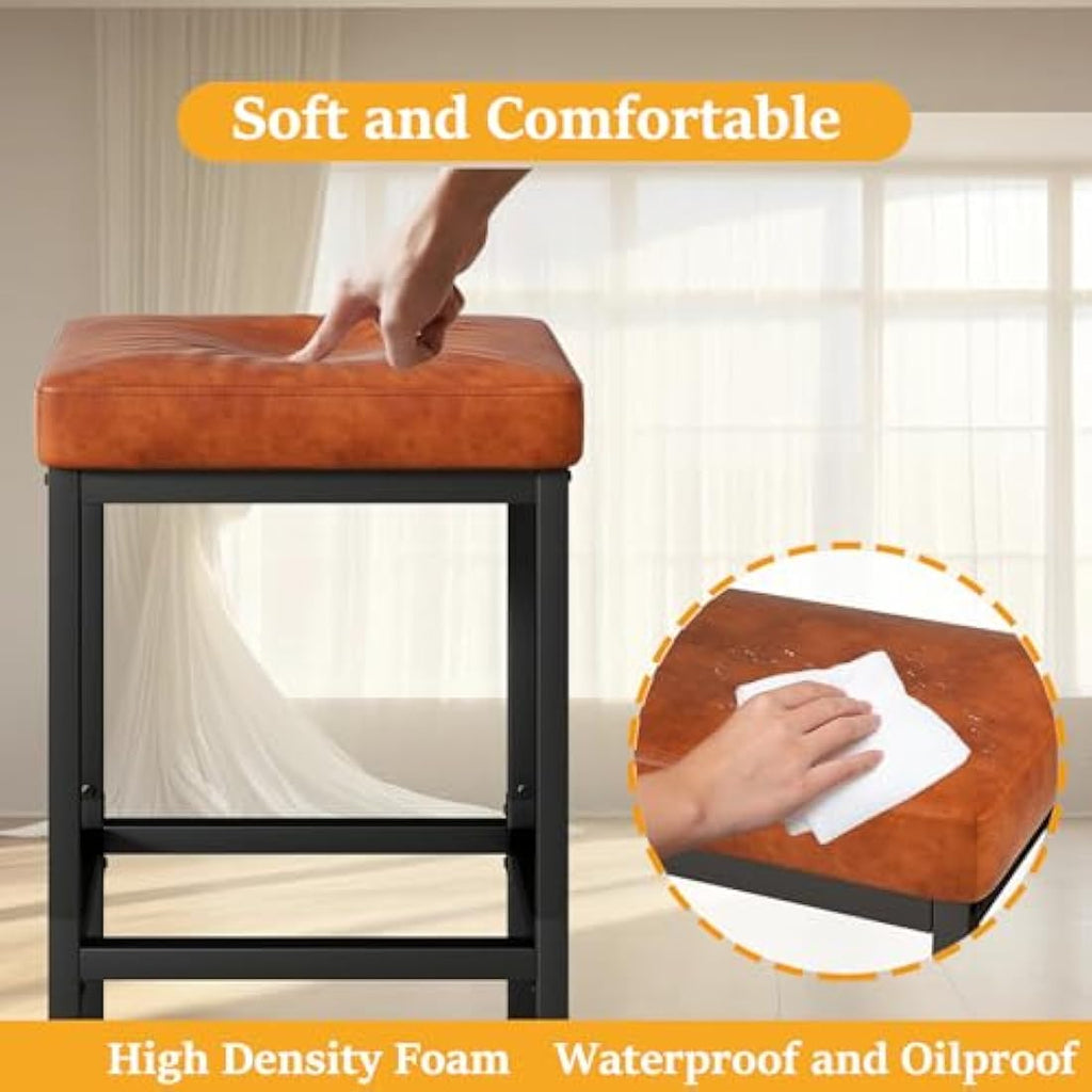 YMYNY Bar Stools Set of 2 – 66cm PU Leather Counter Stools, Caramel Brown