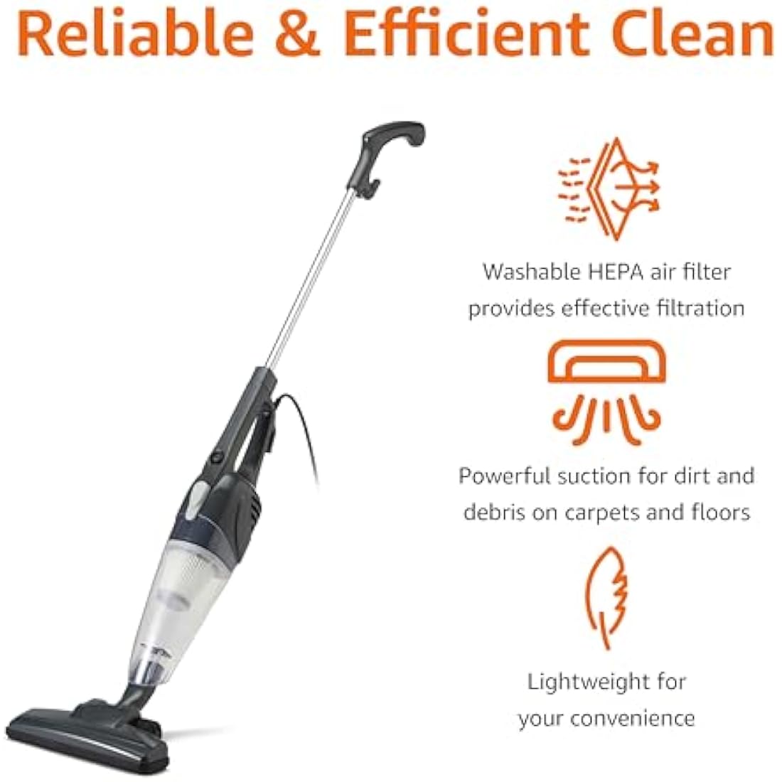 2-in-1 Corded Stick Vacuum with HEPA Filter - Black