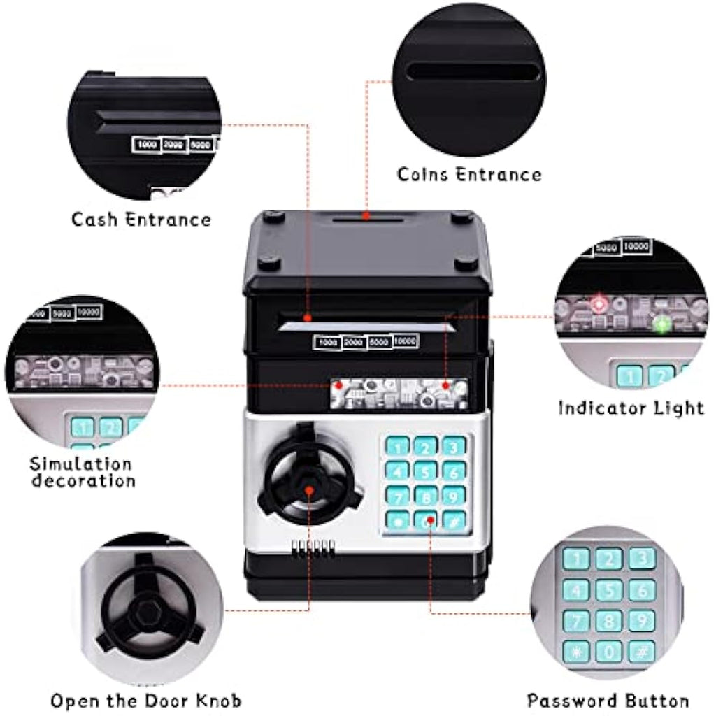 Jolof Store Digital ATM Money Box – Kids Password Safe Piggy Bank (Black)