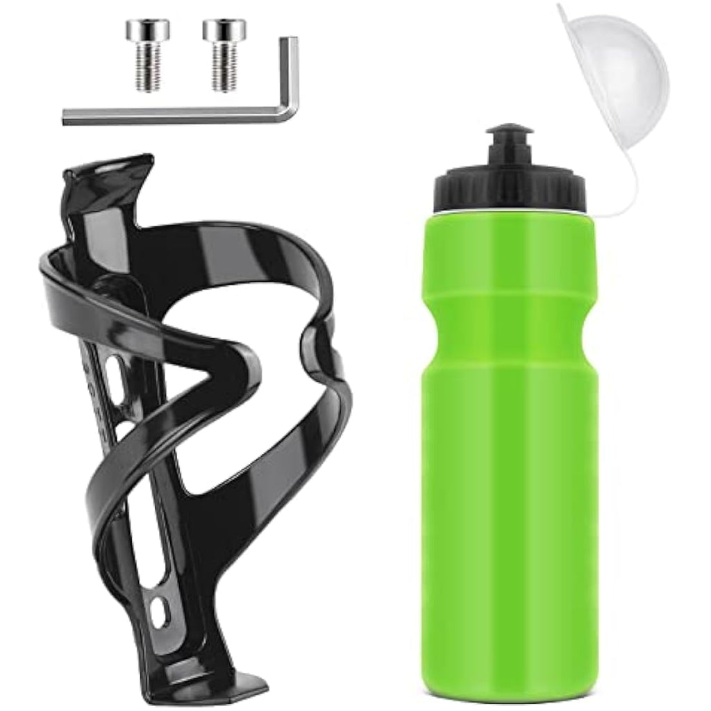 Bike Water Bottle Cage with 800ml BPA-Free Bottle – Green