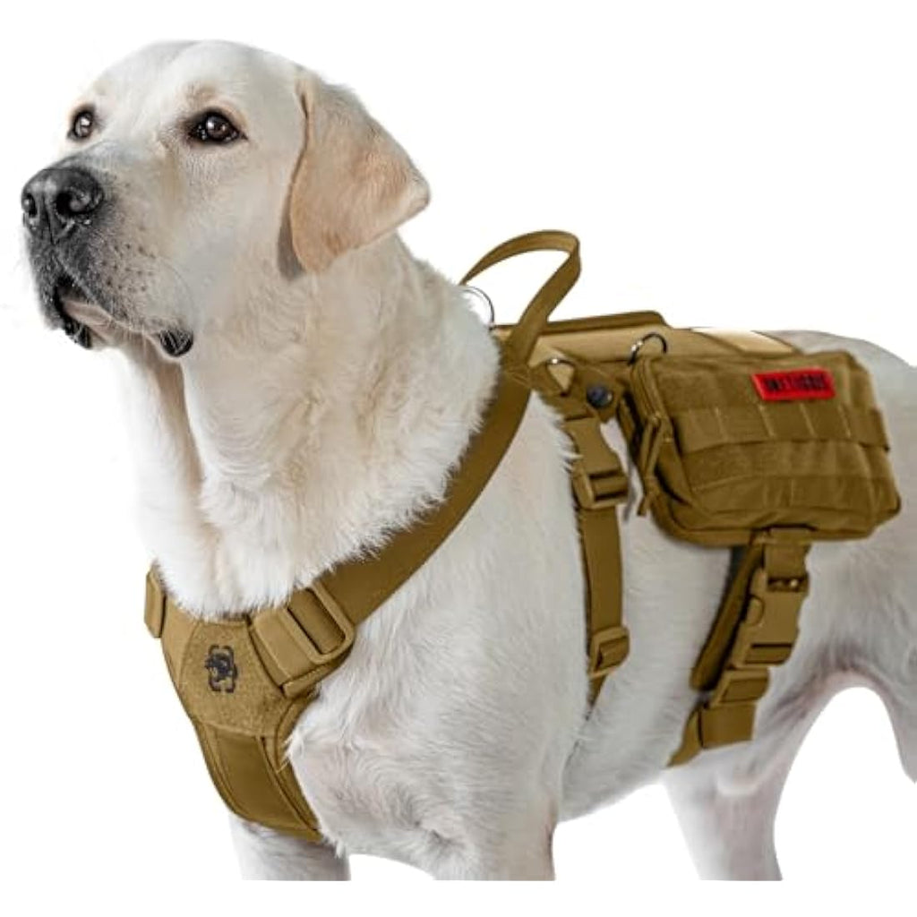 OneTigris Service Dog Vest Harness | Tactical MOLLE Dog Backpack - Brown, L