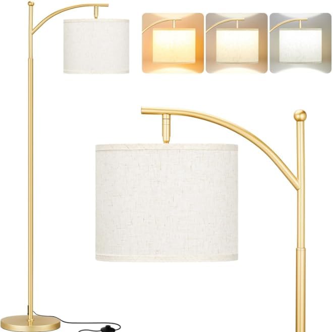 Aooshine Gold Floor Lamp – 3 Color Temperatures & Adjustable Shade