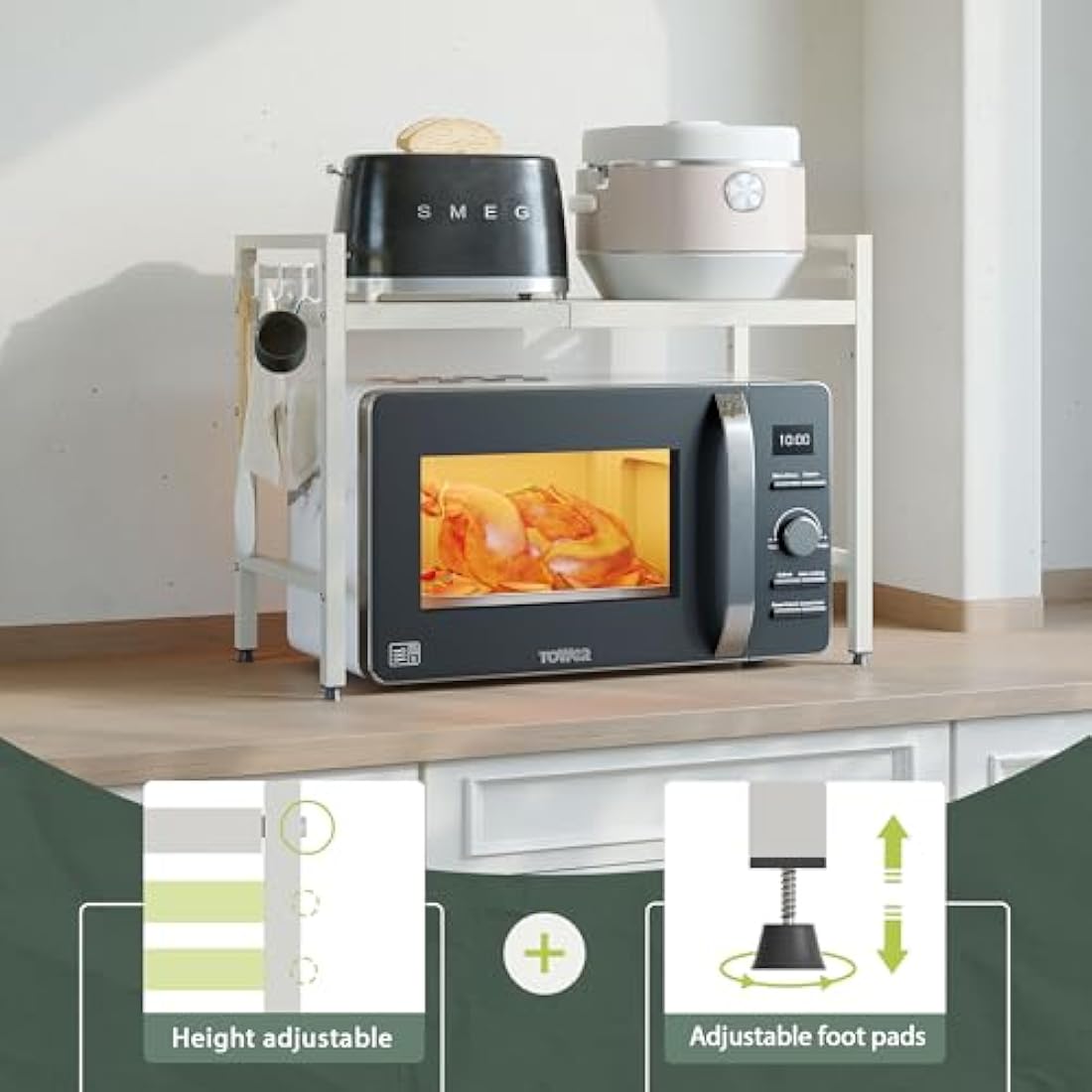 NETEL Expandable Microwave Shelf | 2-Tier Carbon Steel Kitchen Rack