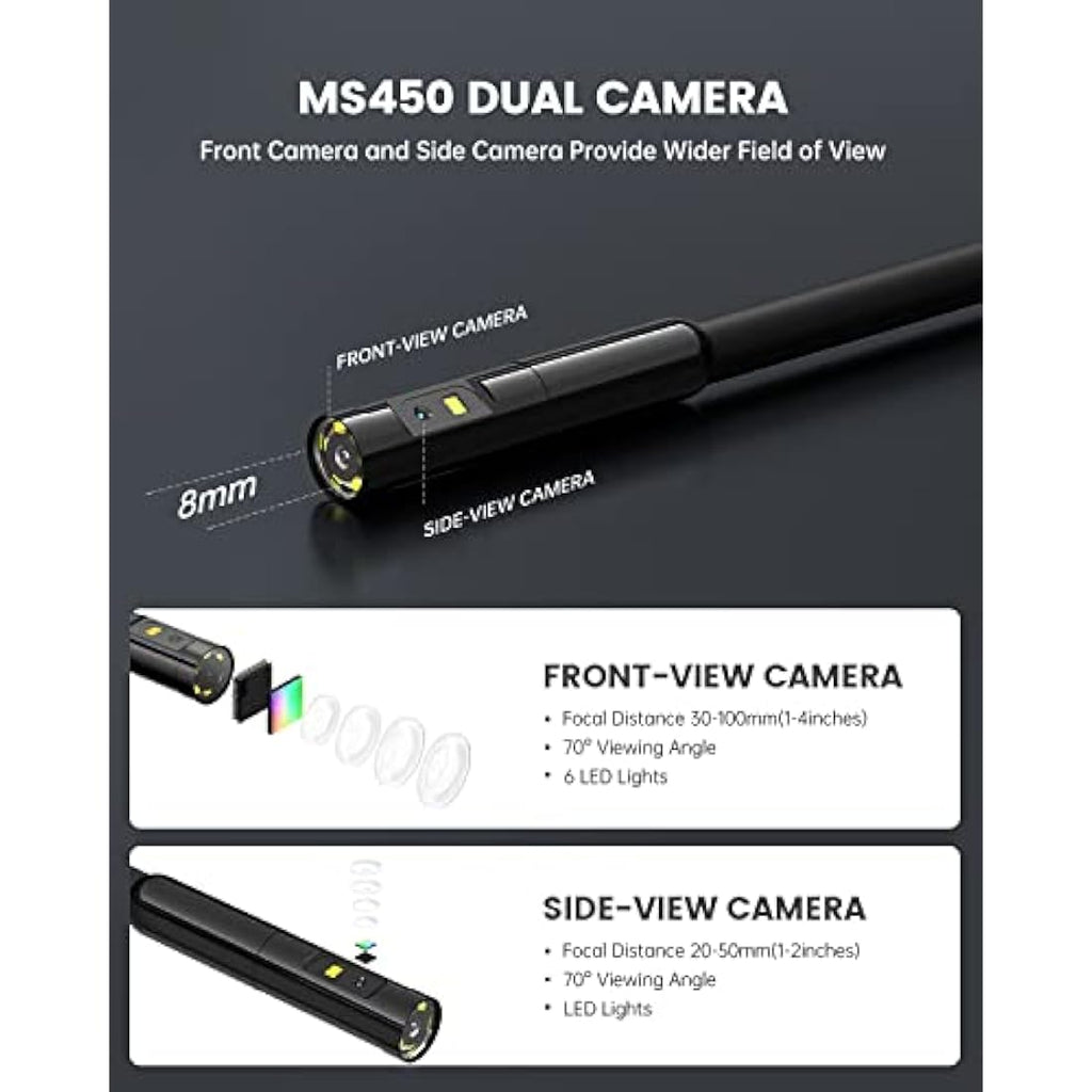Teslong Dual Lens Endoscope: 4.5" Screen Borescope with 16.5ft Cable