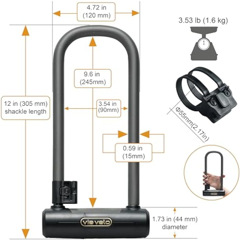 Via Velo Heavy-Duty Bike U-Lock and Chain Set | Sold Secure Gold