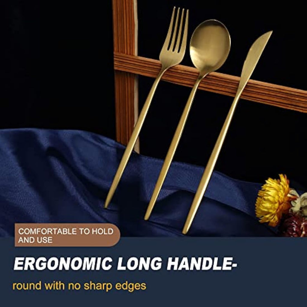 Bestdin Matte Gold Cutlery Set | 32-Piece Stainless Steel Flatware