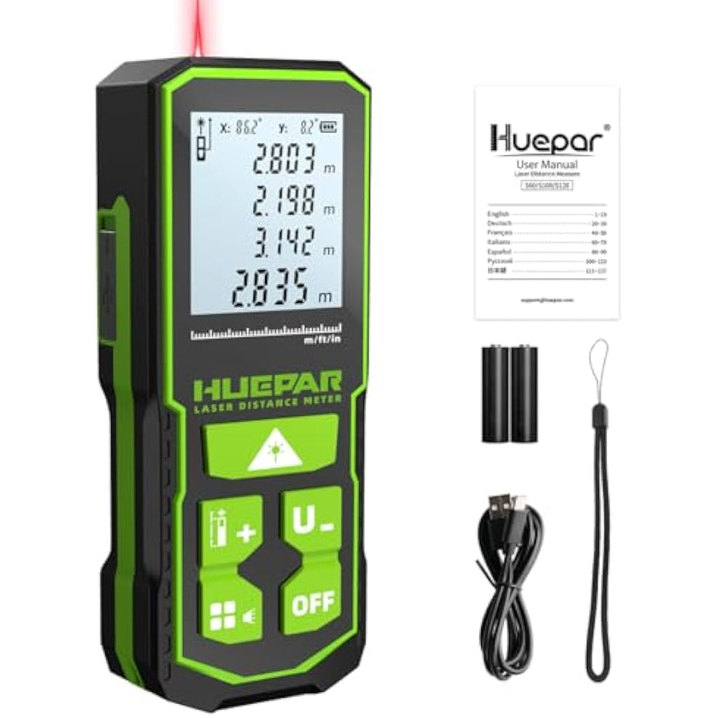 Huepar Laser Measure – 120M Digital Distance Meter with Angle Sensor