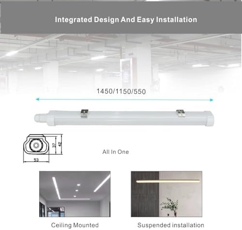 5FT LED Batten Light - 45W IP65 Waterproof Workshop Pack of 2