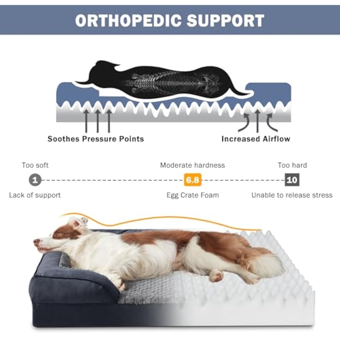 JOEJOY Orthopedic Memory Foam Dog Bed – Washable Bolster Sofa, Grey
