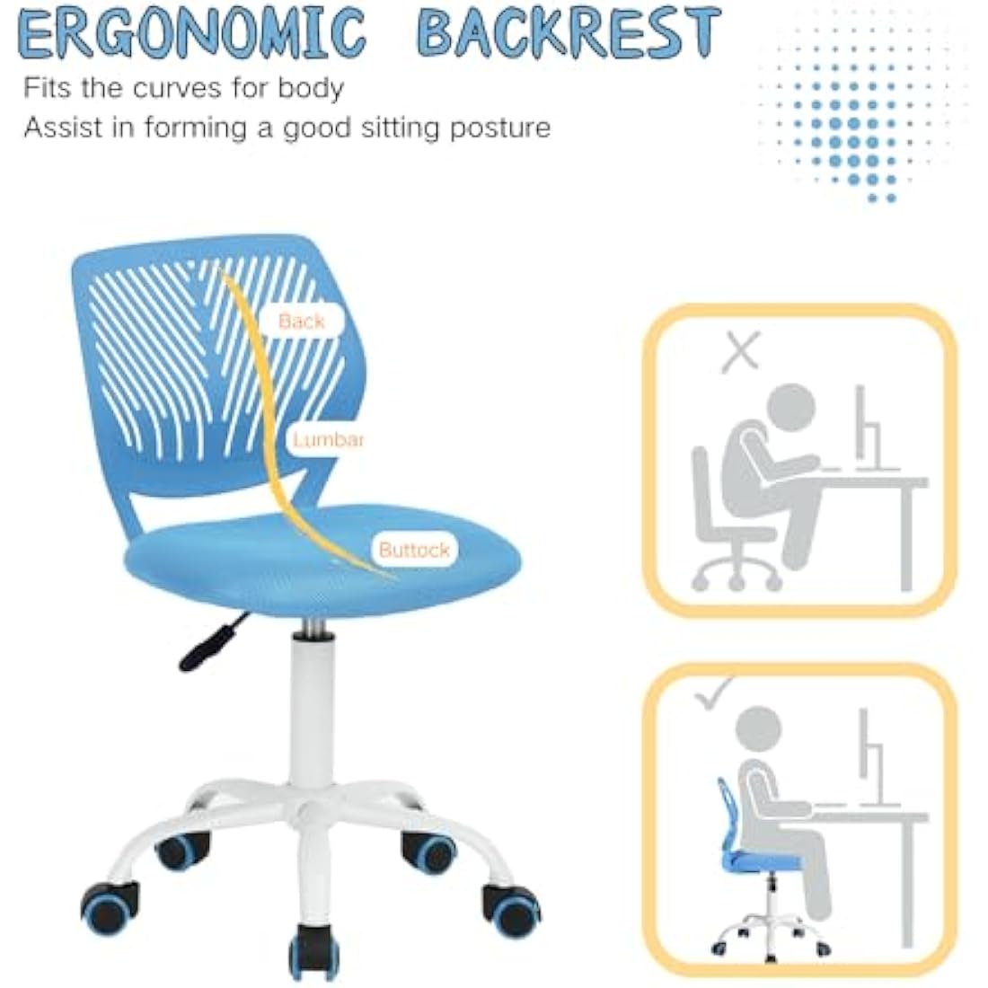 Homy Casa Ergonomic Swivel Desk Chair | Adjustable Blue Fabric Task Chair