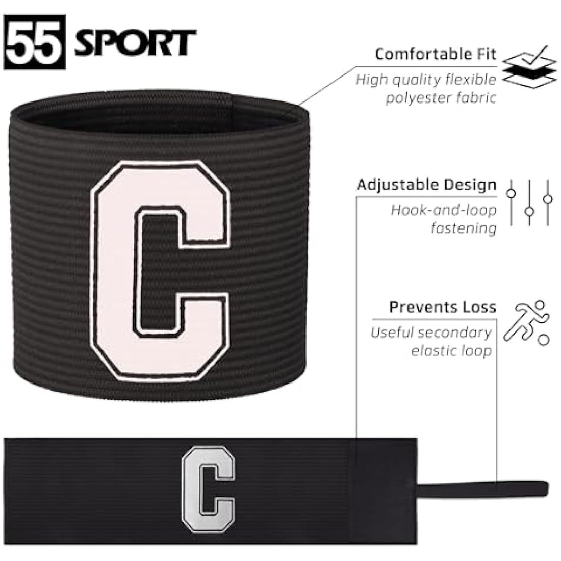 55 Sport Captain's Armband – Adjustable Football & Soccer Elastic