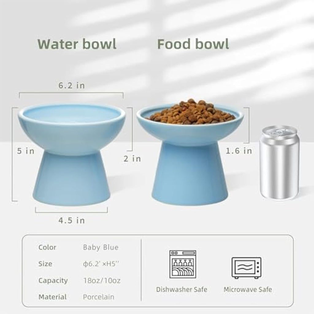 CEEFU Elevated Ceramic Cat Bowls – Wide Whisker-Friendly Food & Water Set