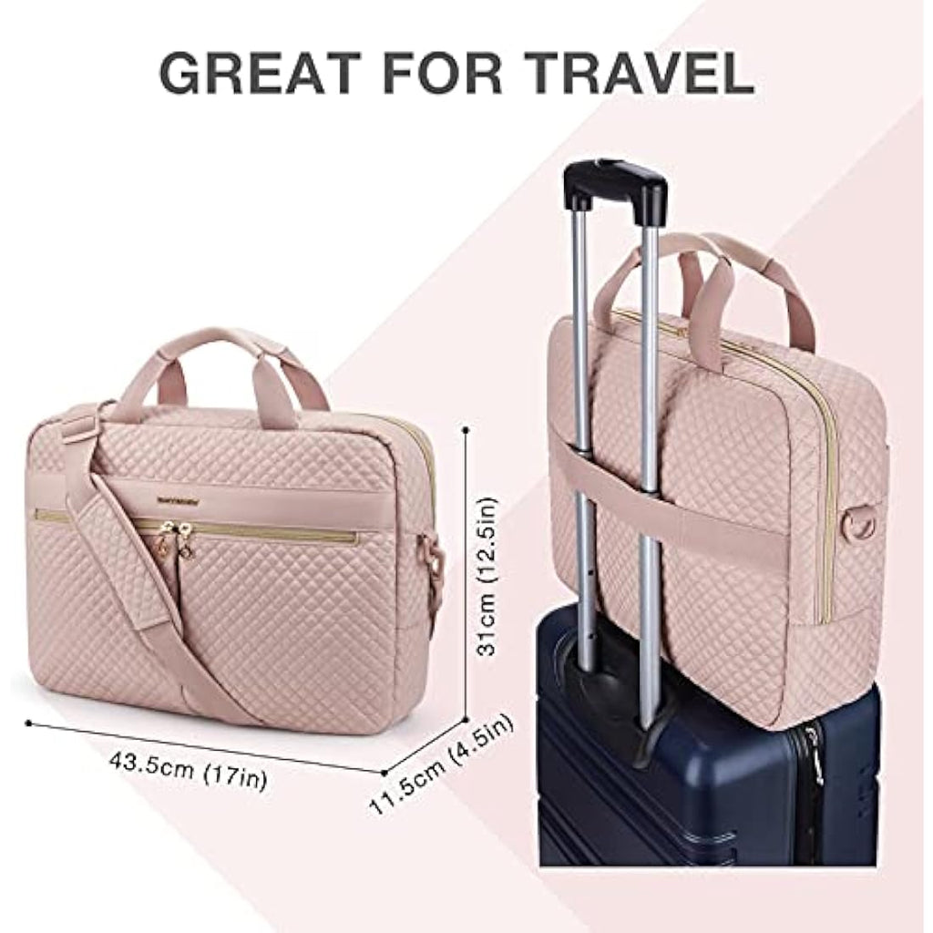 Bagsmart 17.3 Inch Laptop Bag | Water Resistant Business Briefcase, Pink