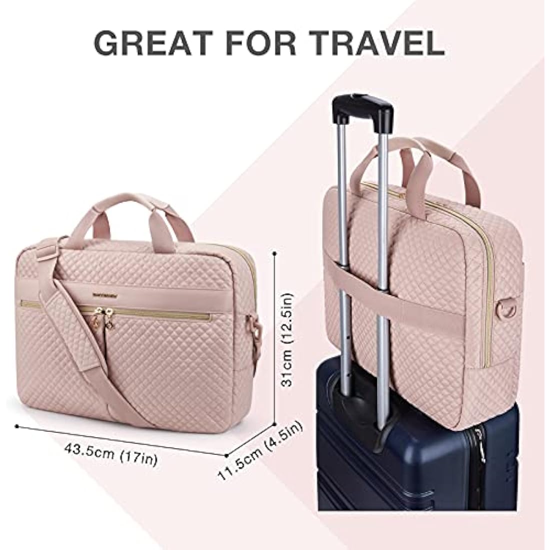 Bagsmart 17.3 Inch Laptop Bag | Water Resistant Business Briefcase, Pink