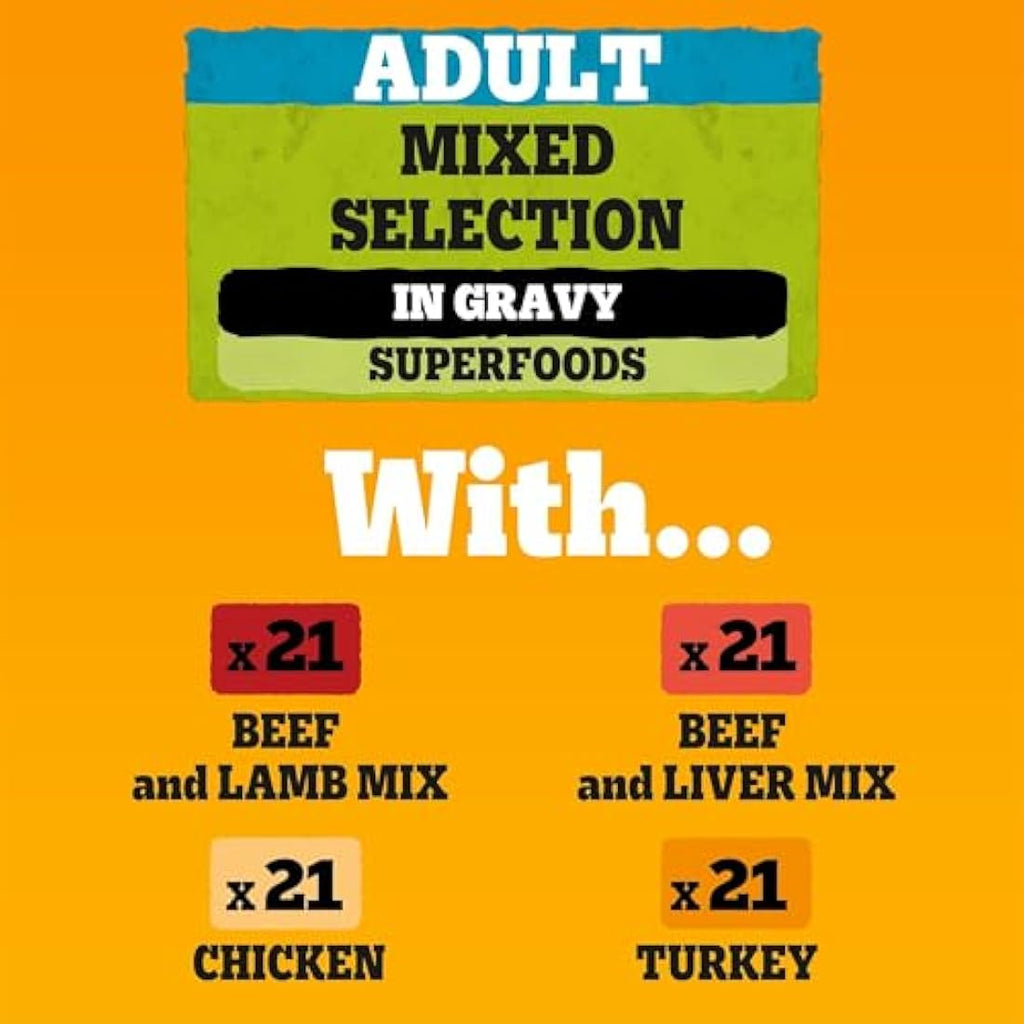 Pedigree Wet Dog Food Pouches in Gravy - Mixed Selection, 84 x 100g