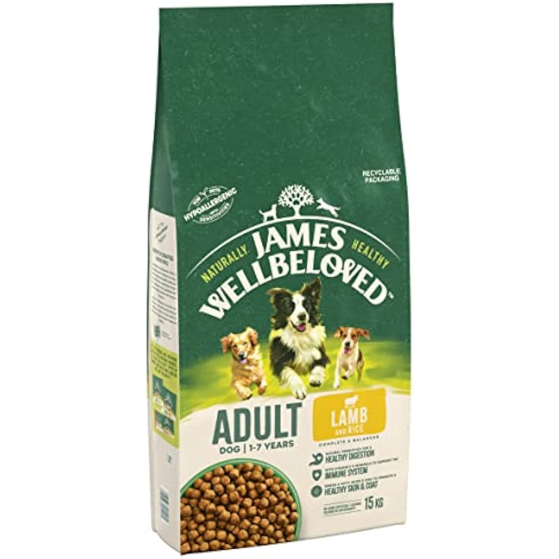 James Wellbeloved Adult Lamb & Rice Hypoallergenic Dry Dog Food - 15kg